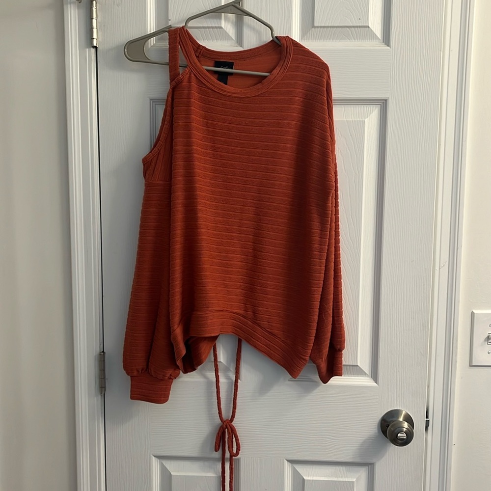 Women’s Medium Terracotta Abstract Off The Shoulder Sweater